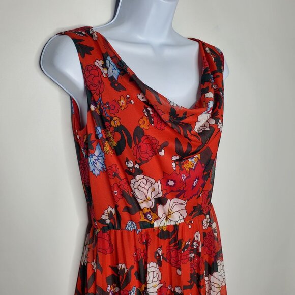 Bea & Dot by ModCloth Womens Red Floral Drape Neck Dress Size S Pleated Skirt - Picture 2 of 10